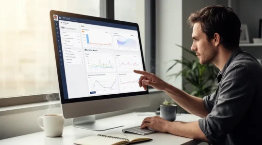 Professionnelle analysant des indicateurs de performance sur écran d'ordinateur
