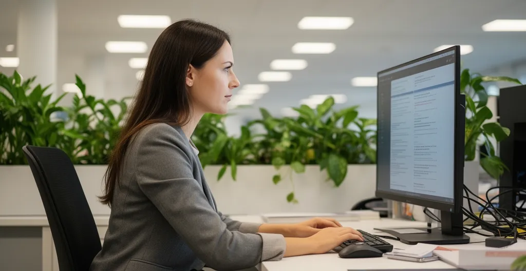 Détail posture assise prolongée au poste de travail écran